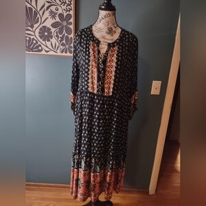 Bohemian Navy and Orange Maxi Dress